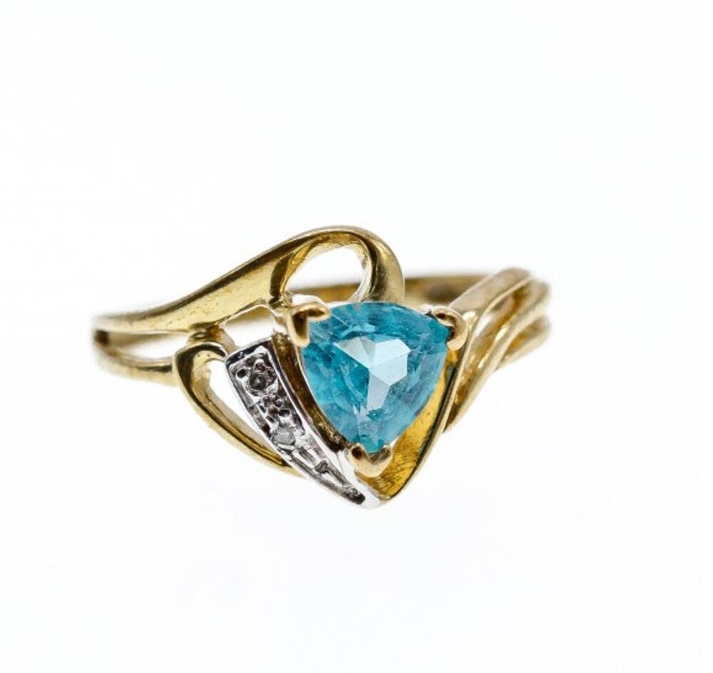 10K Yellow Gold Topaz & Diamonds Ring Size 6.75